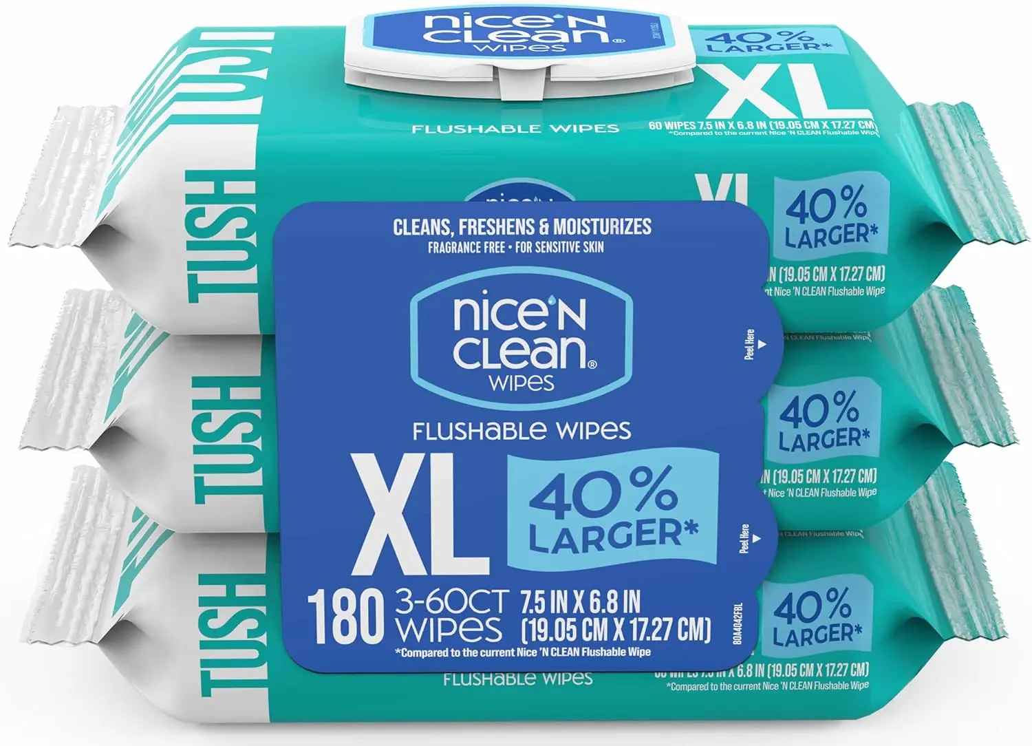 

40% Larger XL Flushable Wipes | 6.8"x7.5" Unscented Wet Wipes | Septic Safe, Hypoallergenic, Plant Based | 180 Count