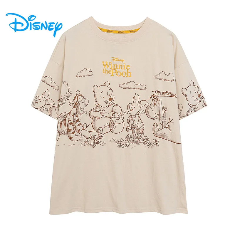 

Disney Winnie the Pooh Tigger Eeyore мультяшная футболка с вышивкой букв повседневная свободная футболка топ с круглым вырезом женская футболка с коротким рукавом