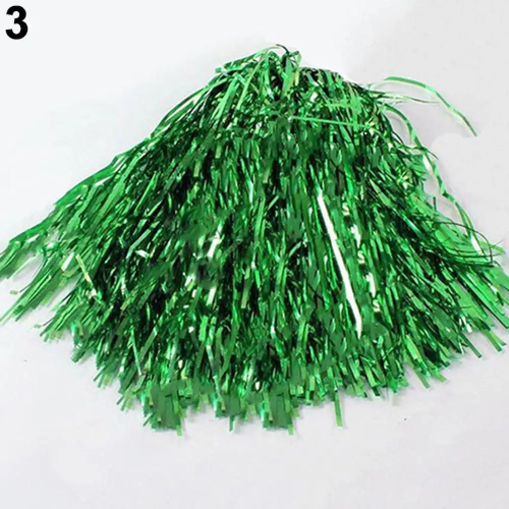 

1pcs Plastic Handle Metallic Streamer Pompoms Cheerleading Cheering Pom Pom Ball Cheering Dance Decorator Club Sport Supply