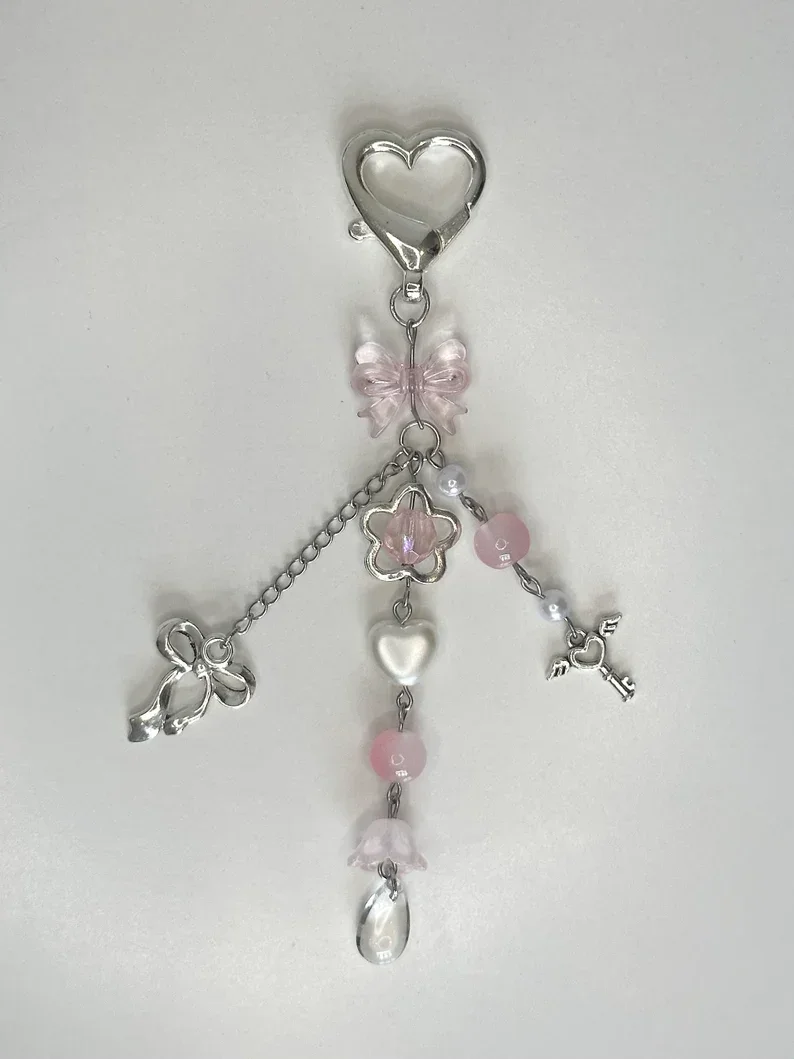 Coquette Keychain, Fairycore, Matching Charms, Y2K, Aesthetic, Dainty, Bows, Bag Pendant, Gift Idea, Lanyard, Phone Charm,Beaded