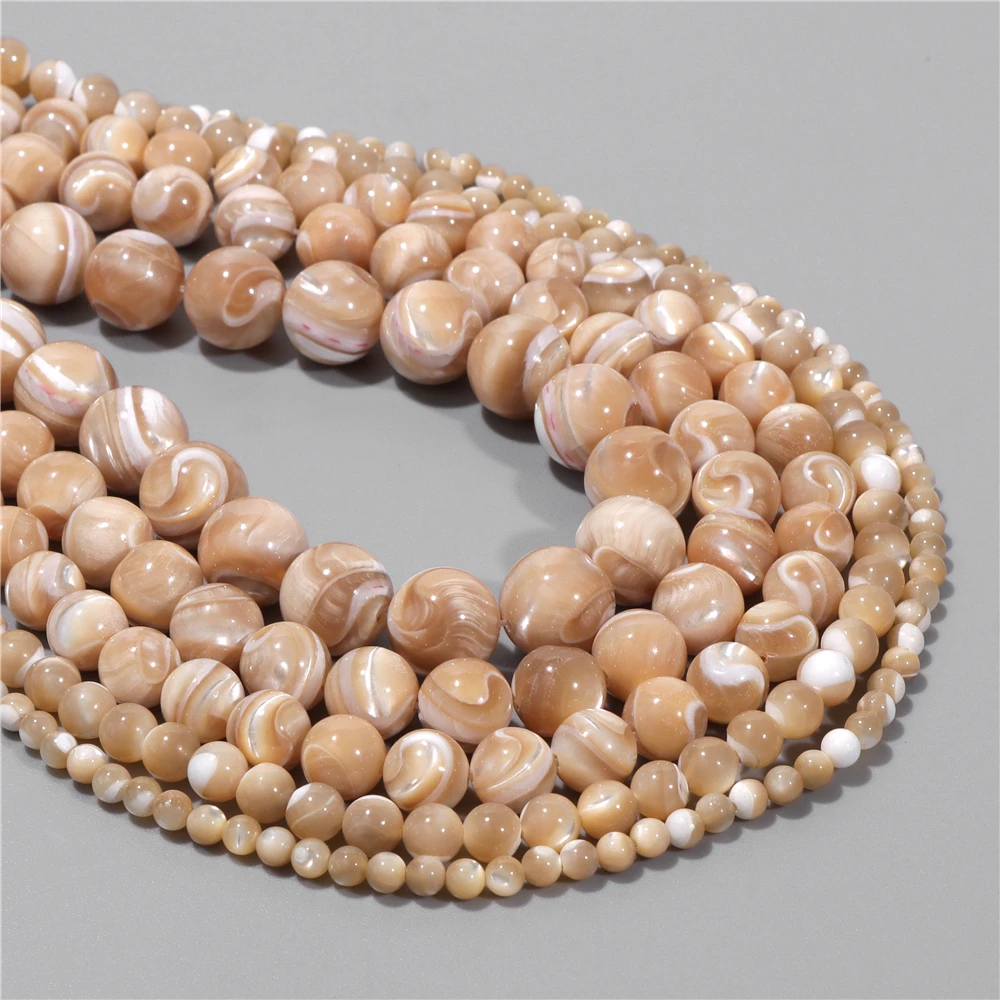 Natural Round Trochus Shell Bead 4 6 8 10 12mm Smooth Mother Of Pearl Seashell Beads For Summer Jewelry Making Necklace DIY 38CM