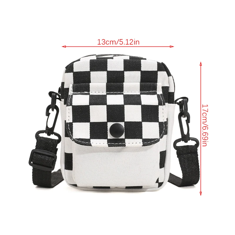 Men Sports Messenger Bag Adjustable Strap Daily Commute Travel Essential Mini Checkered Square Design With Front Fashion Pocket