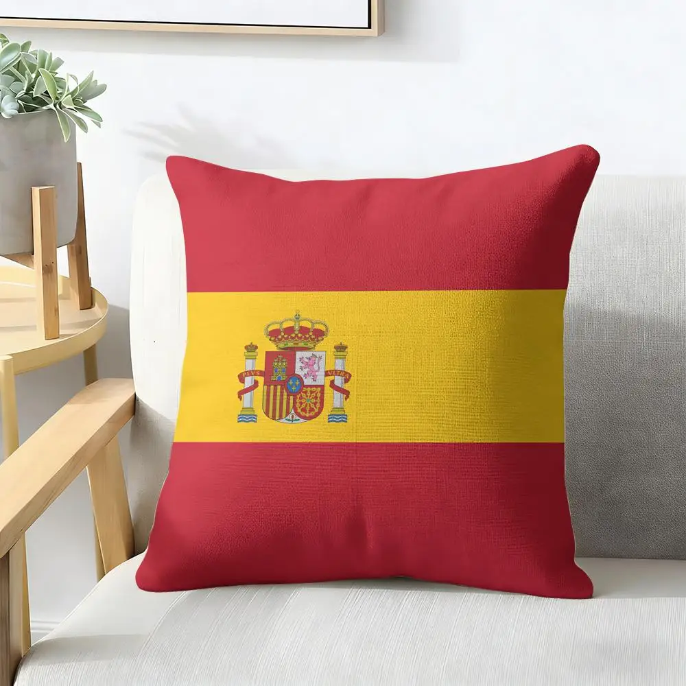 European National Flags Cushion Cover Natural Linen Organic Fabric Double-Sided Printing Breathable For Decor