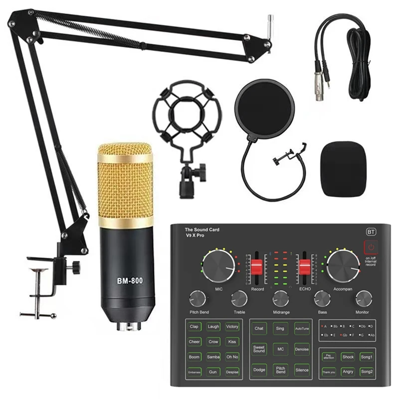 

BM800 Condenser Microphone Set With V9X PRO Live Sound Card, For Computer Karaoke Studio Recording Smartphone