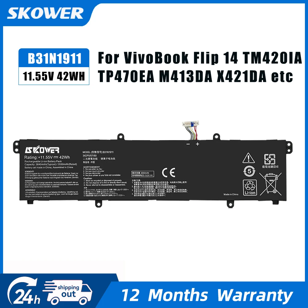 

Аккумулятор для ноутбука SKOWER ASUS VivoBook Flip 14 TM420IA TP470EA M413DA-EK162T EK007T X421DA X421EA B31N1911 C31N1911 3ICP5/57/80