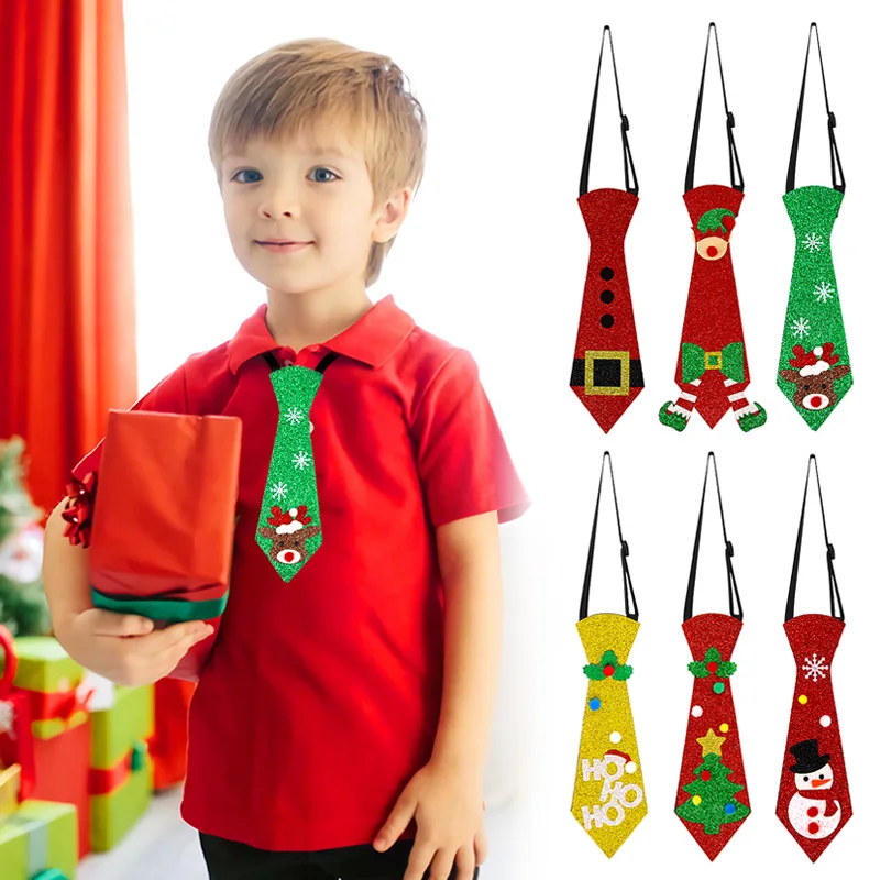 

New Felt Christmas Ties Santa Claus Snowman Elk Adjustable Elastic Rope Ties For Boys Girls Kids Xmas Neck Ties New Year Gift