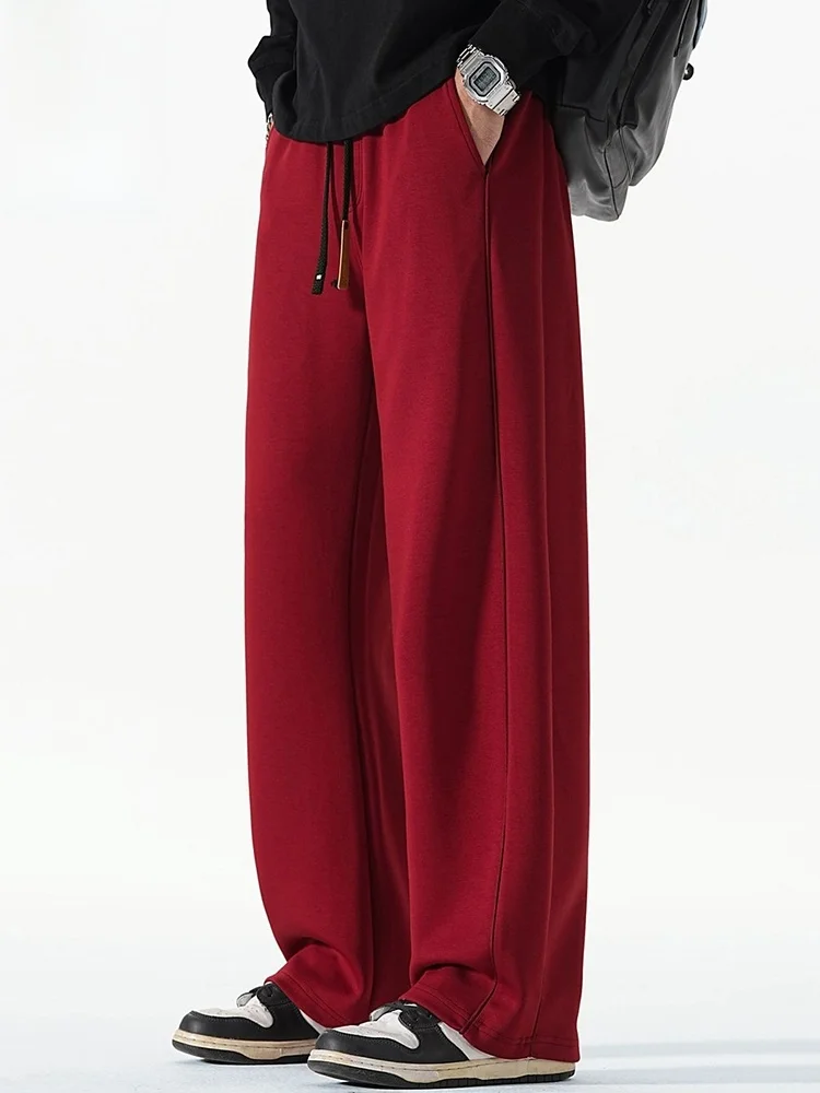 

Red Casual Pants Men's Spring 2026 Loose Straight Leg Spor Trousers Faionable for the Year of the Dragon