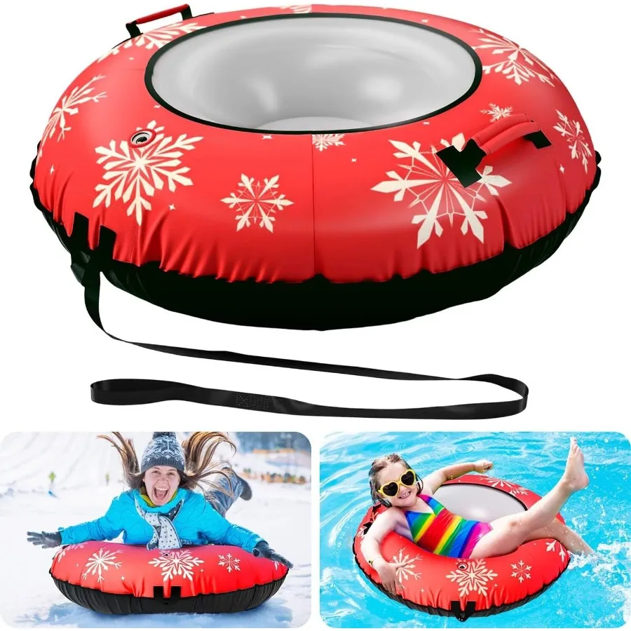 

41.5" Inflatable Snow Tubes for Adults 1 or 2 Pcs Heavy Duty PVC Snow Tube for Sledding with Canvas Cover Handles Tow Strap Rep