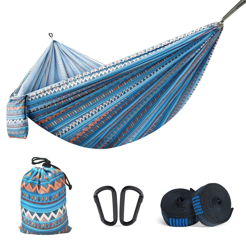 Portable Outdoor Garden Hammocks Quick Open Parachute Cloth Double Travel Camping Sleeping Hanging Hammock Swing Nature Hike