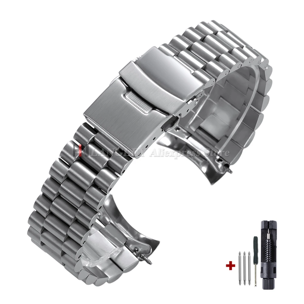Solide roestvrijstalen horlogeband voor Seiko 5 SKX009/007 voor Jubilee voor Oyster gebogen uiteinde horloge 18 mm 20 mm 22 mm heren sportband