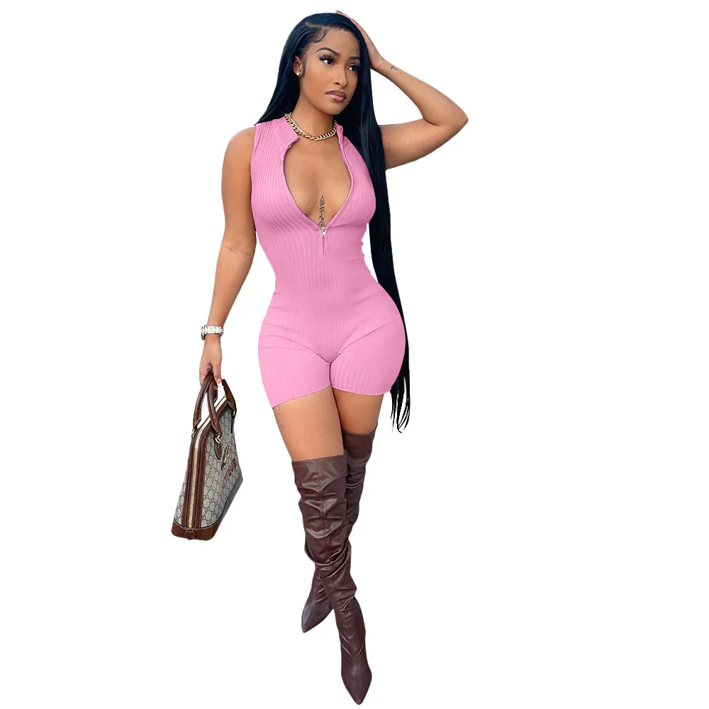 

Zipper Bodysuit Sexy Bodysuit Women's Fashion Bodycon Body Basic Top Sleeveless Summer Bodysuit Jumpsuit