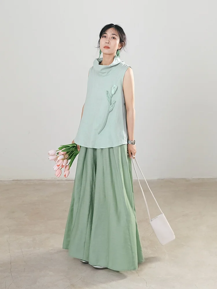 

Original Handmade Summer irt Linen Svel Women's Top Yu Ji Gu Yu Self-Kept Collarl Cotton Blend F9