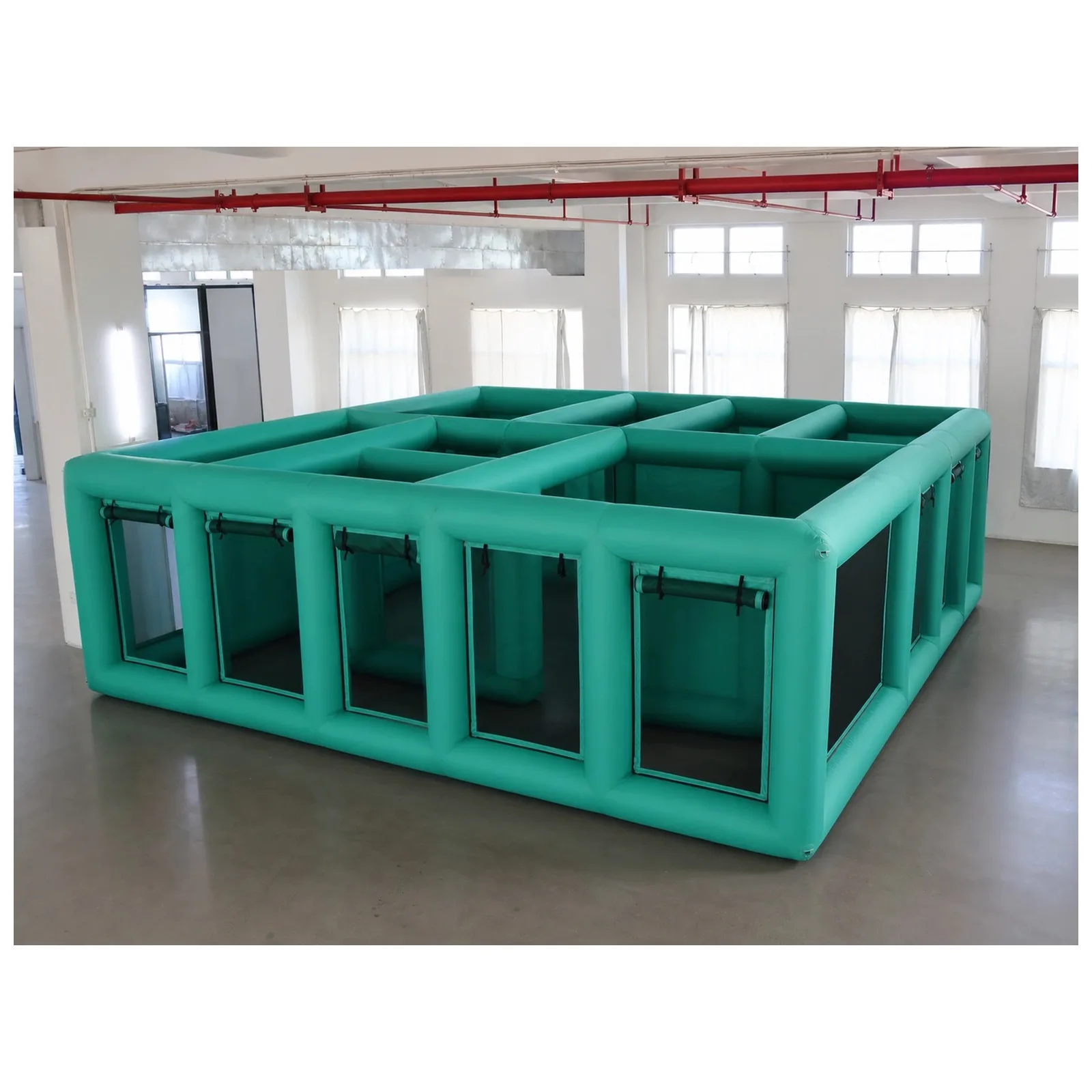 Inflatable Maze 7X7m 23X23ft Teal Mesh Panel Open Top with Blower Sports Challenge Party Events Kids and Adults Outdoor Rental
