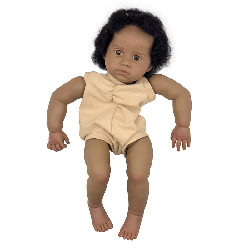 

22inches Reborn Doll Kits Reuben with Rooted Hair and Dark Skin 3D Painted Many Details Veins Unassembled DIY Parts