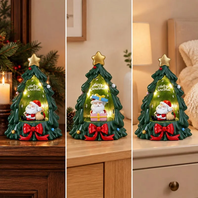 Décoration de Noël en résine représentant le Père Noël, ornement lumineux pour arbre de Noël, idéal pour décorer la maison pendant les fêtes et comme cadeau.