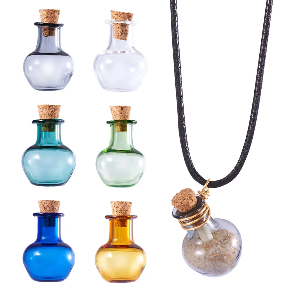 

Craftdady 6Pcs Vase Glass Wishing Bottle Decor with Wood Stopper Lucky Bag Ornament Mix Color DIY Vials Pendant Jewelry Making