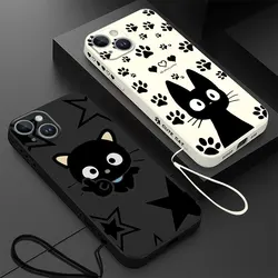 Silicone Phone Case for iPhone 12 Mini XR SE 14ProMax XS Max 15 Plus 13 Pro 8 7 11 Square Liquid Cartoon Lucky Cat Cover Funda