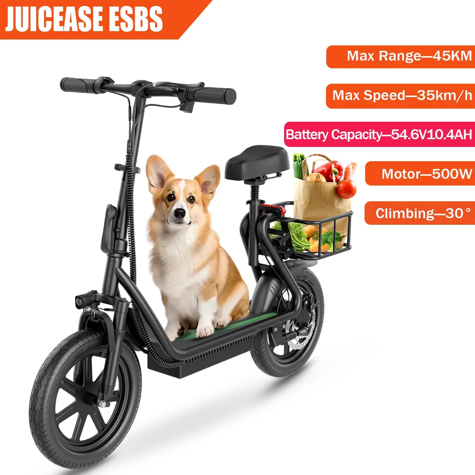 JUICEASE ESBS/ESBSPRO 500W elektrische scooter 54,6V10,4Ah/22,5Ah batterij met grote capaciteit 45/100KM lange afstand 35 km/u 14 inch EScooter