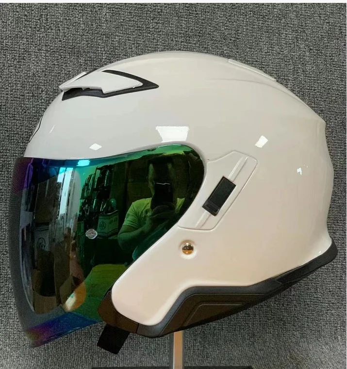 

Open Face Helmet J-CRUISE 3/4 Helmet Glossy White Double visor Pink Flower Off Road Racing Motocross Motorcycle Helmet
