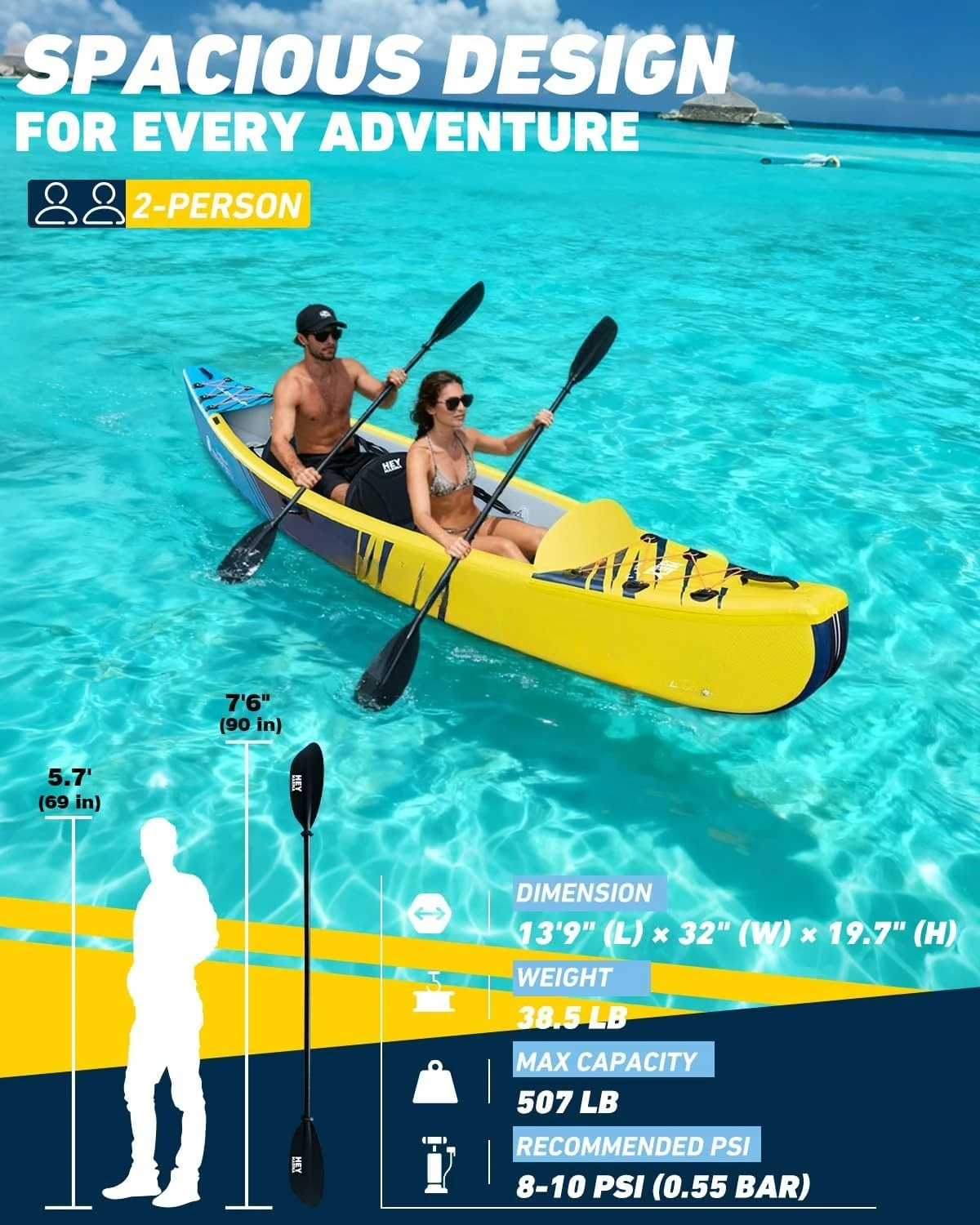 Inflatable Kayak Fishing Kayak for Adults Portable Touring Kayak Canoe with Wheeled Backpack, Seats, Pump and, Customized