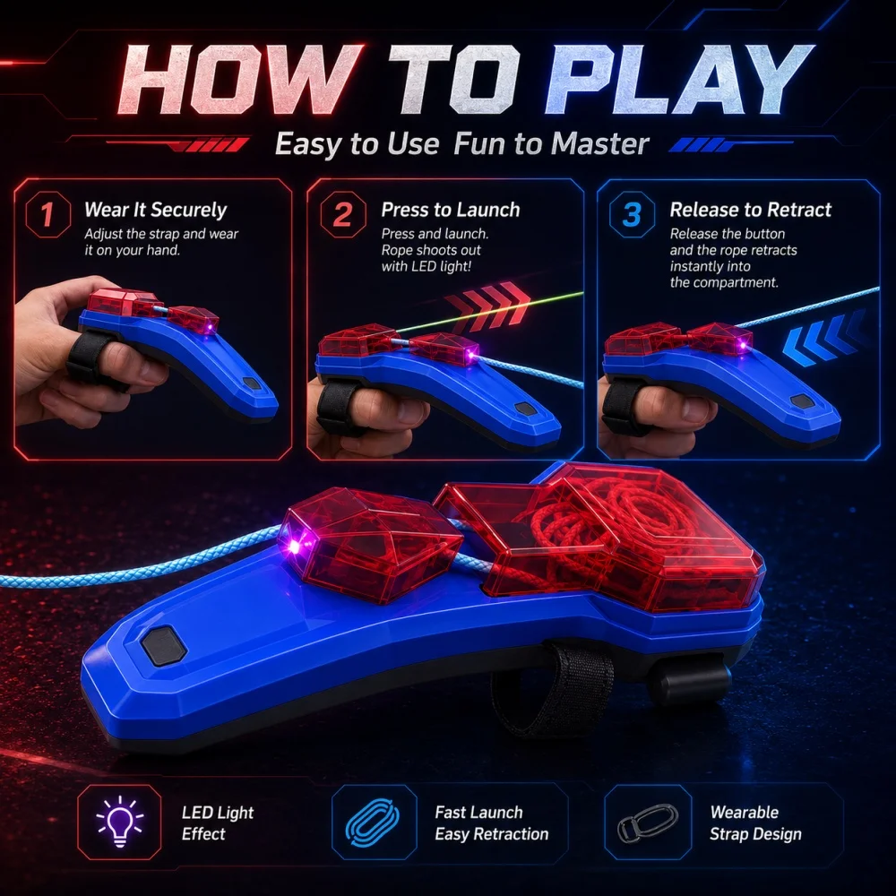Creative Rope Launcher Spider Silk Auto Retract Wrist Rope Cosplay Battle Toy Luminous Shooting Gadget Gift For Kids