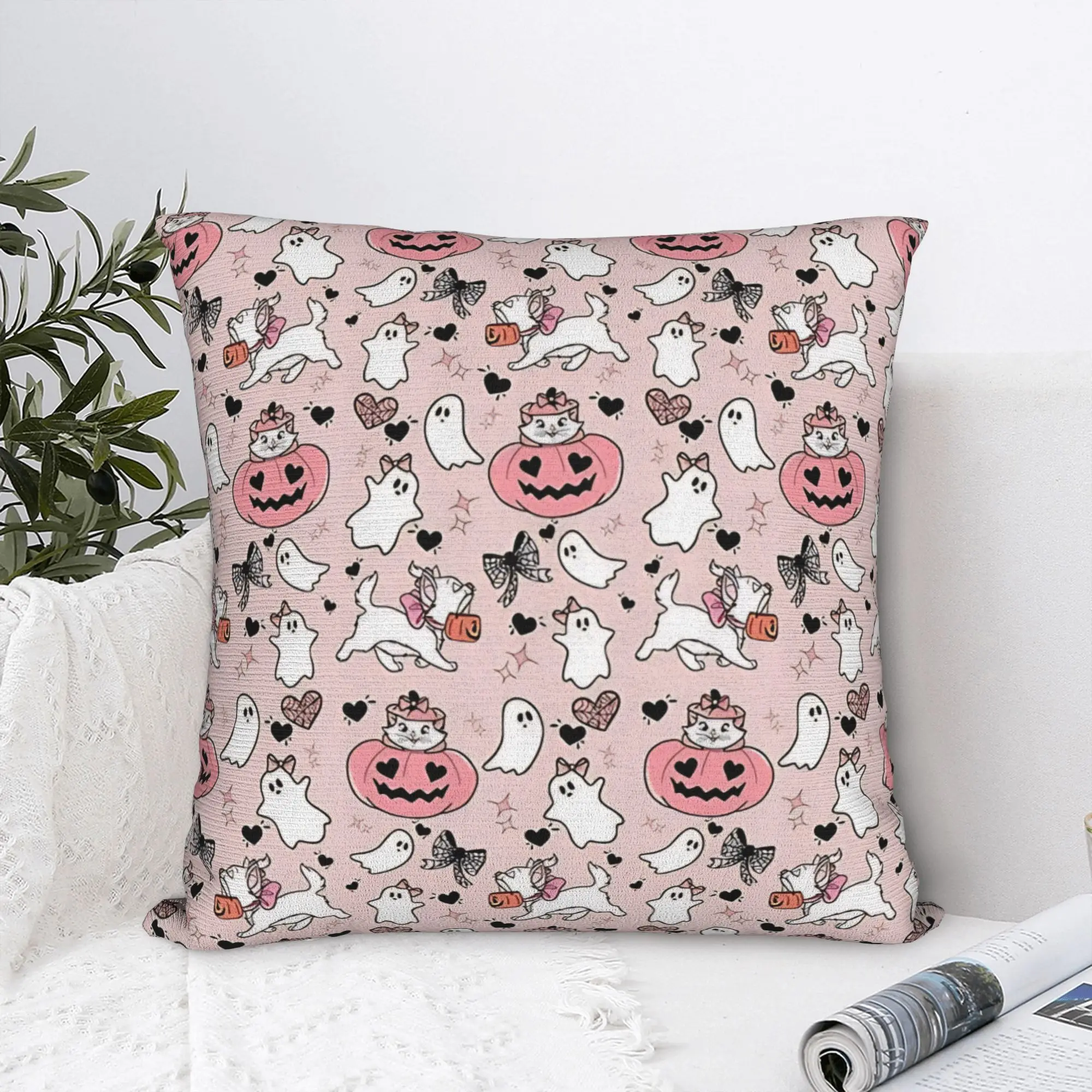 Trick or Treat with Marie   Pillowcase Polyester Cushion Cover Pink Coquette Ghost Throw Pillow Case Cover Bed Square 40*40cm