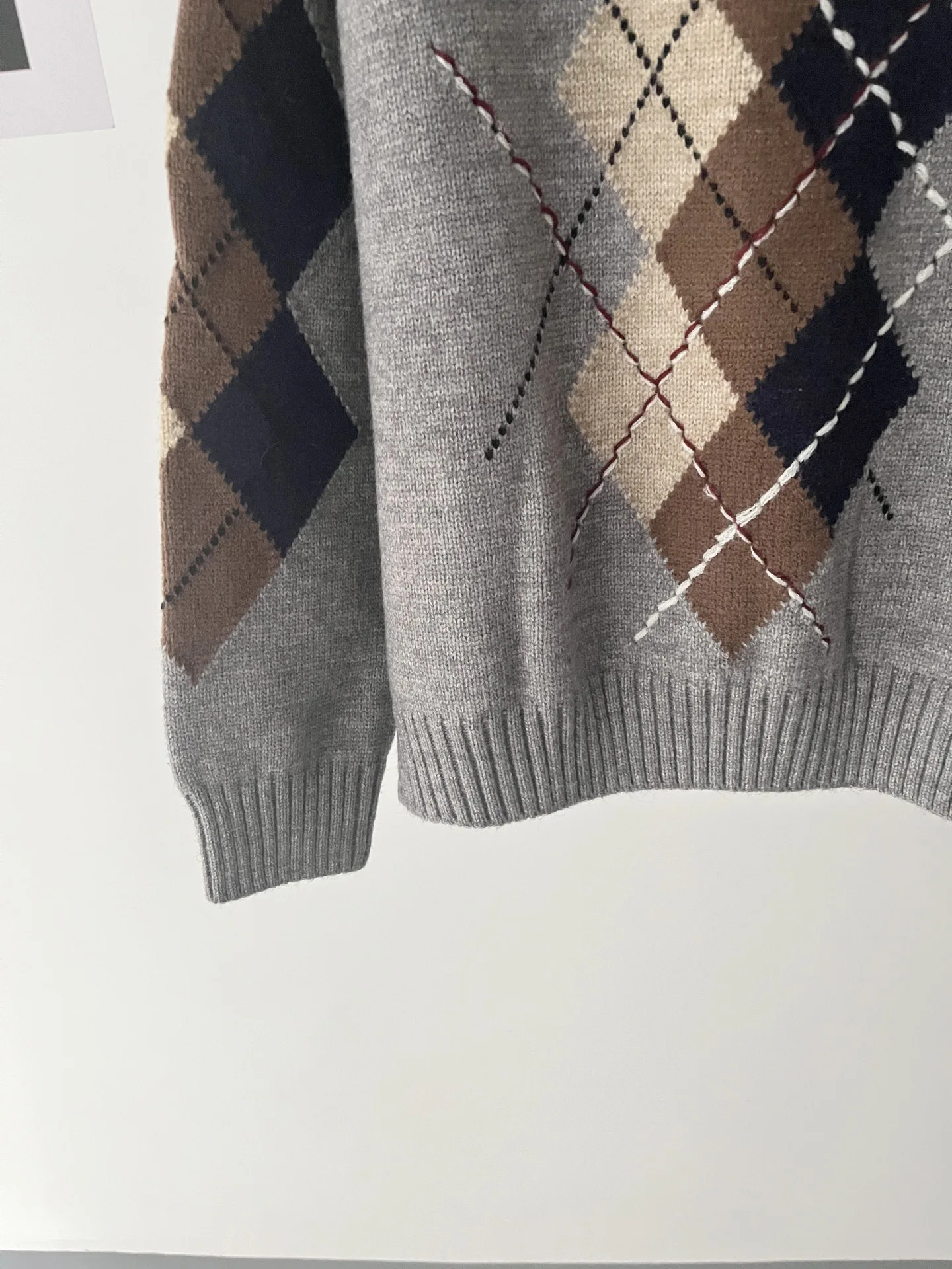 College style retro color matching rhombus lapel pullover temperament sweater women's autumn 67b-1732