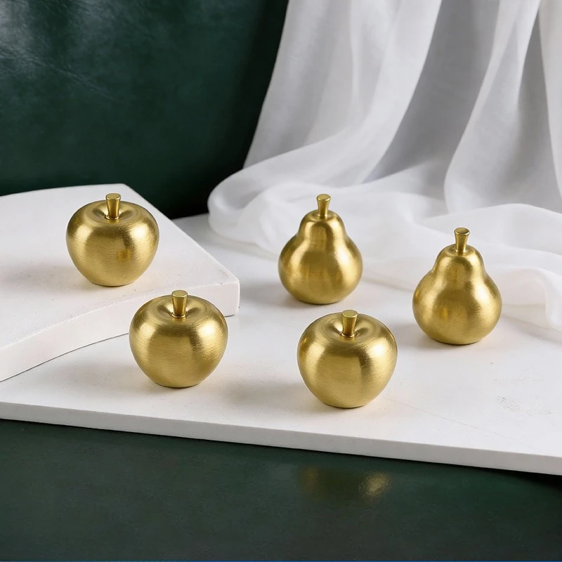 Brass Wardrobe Door Handle Creative Unique Apple Pear Shape Furniture Kitchen Cabinet Knob Pure Copper Gold Hardware Drawer Pull