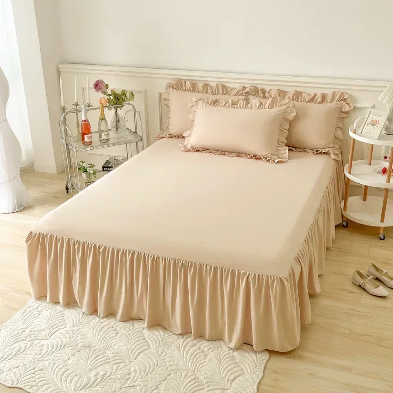 Solid Color Bed Skirt Lace Ruffled Bed Skirt 1pcs Cover Bedroom Beds Cover Bed Skirt Non-slip Mattress Cover Bedsheet Bedspread