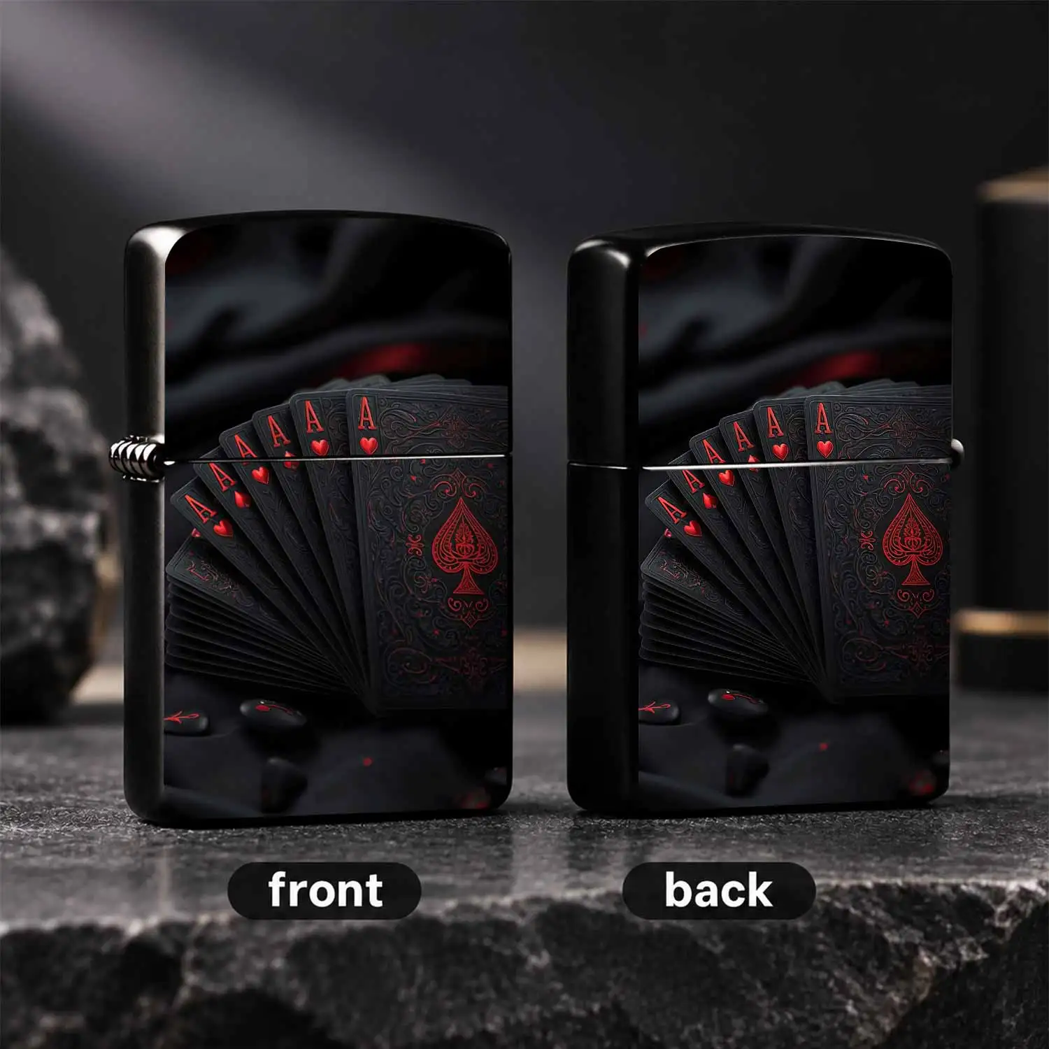 Black Red 6 A Poker Themed, Retro Printing Black Playing Card Pattern Body, Non-Slip Textured Durable Portable Igniter, Stylish Cool Men'S For Daily Use Gifting, Ideal For Casino Night Outdoor Travel Party A Fun And Humorous Lighter