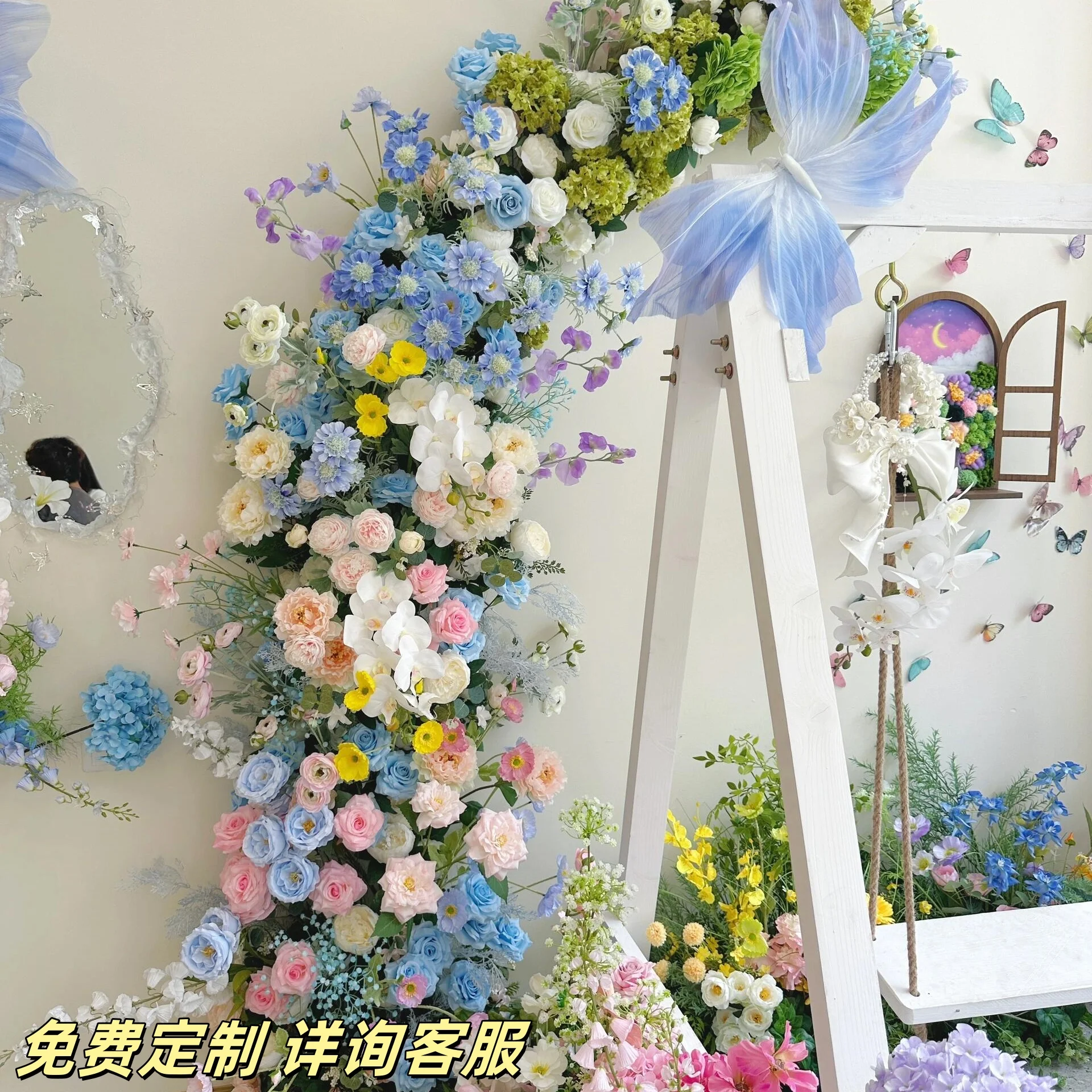 

Monet garden landscaping simulation flower window waterfall wedding layout arch clock in net red store window