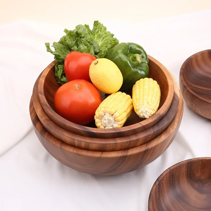 Household Use Dinner Plate Wooden Plates Dinnerware Kitchen Dishes Bowl Cutlery Basin Acacia Salad Dish Food Container Fruit Bar