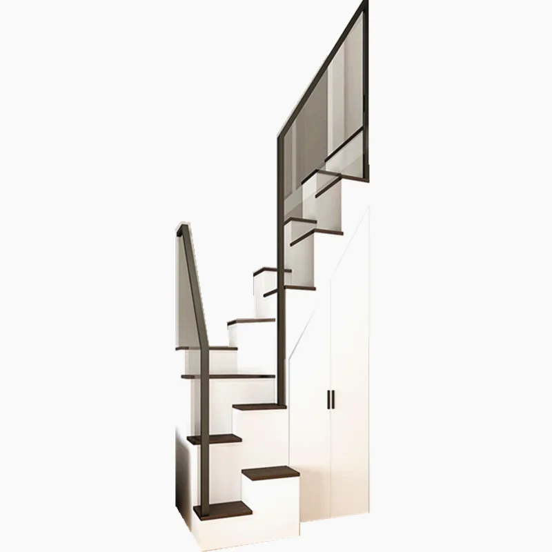 Área de piso mínima, apartamento dúplex, escaleras tipo loft, hecho a medida, un paso, 2 escaleras, armario general, 1 pasamanos de vidrio, nuevo modelo