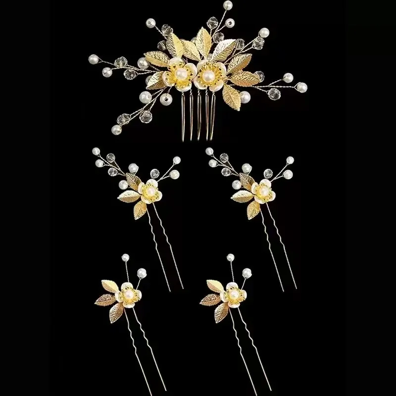 Handmade Fashion Crystal Flower Hair Comb Clip Pearl Leaf Hairpin Bridal Wedding Hair Accessories Jewelry Hair Comb Clip Hairpin