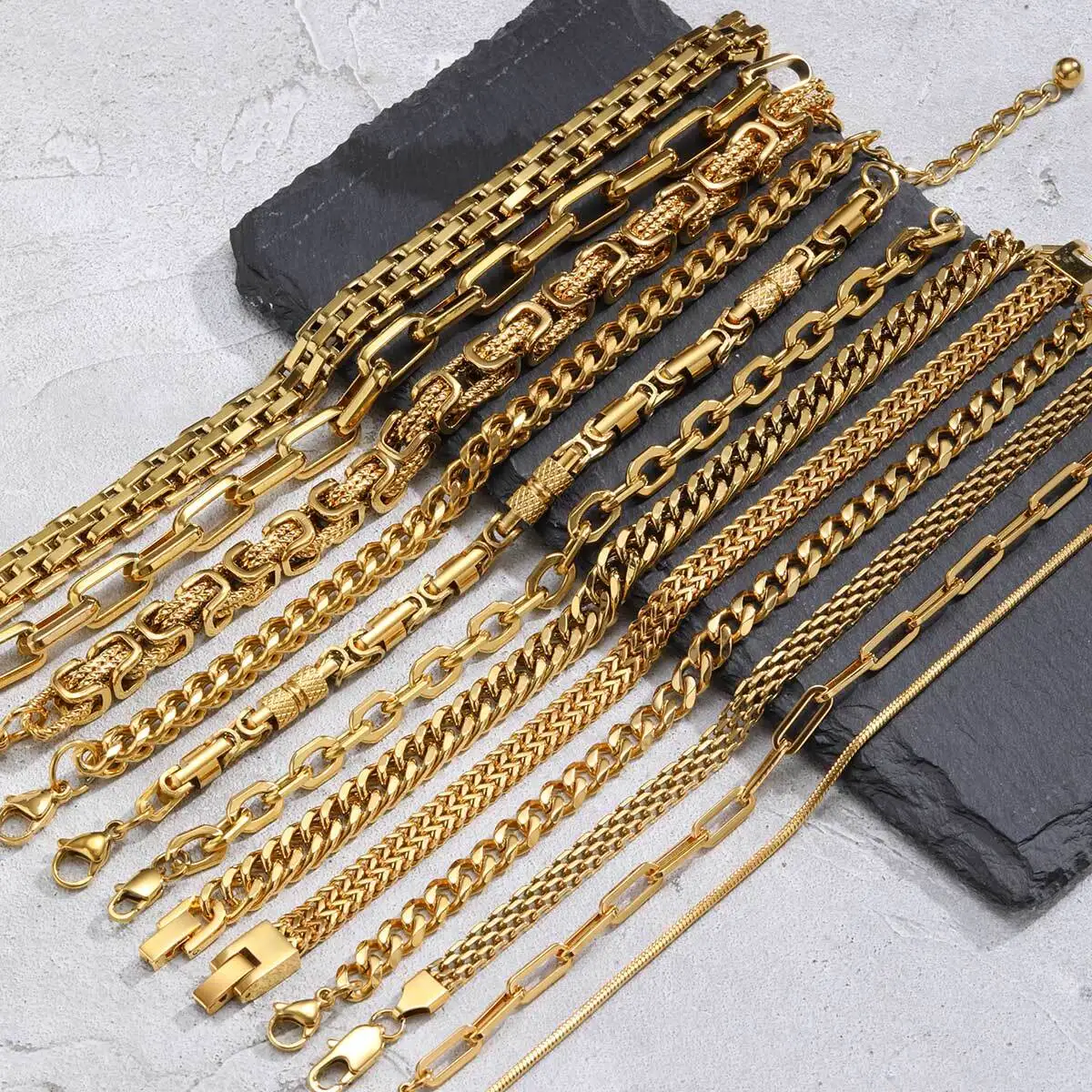 

Gold Color Men's Chain Bracelet,Waterproof Stainless Steel Link Wristband,Gift for Husband Dad BBF Son