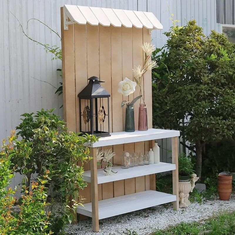 Anticorrosive wood flower stand background board hanging board shelf gardening garden balcony shelf layer shelf decorative rack
