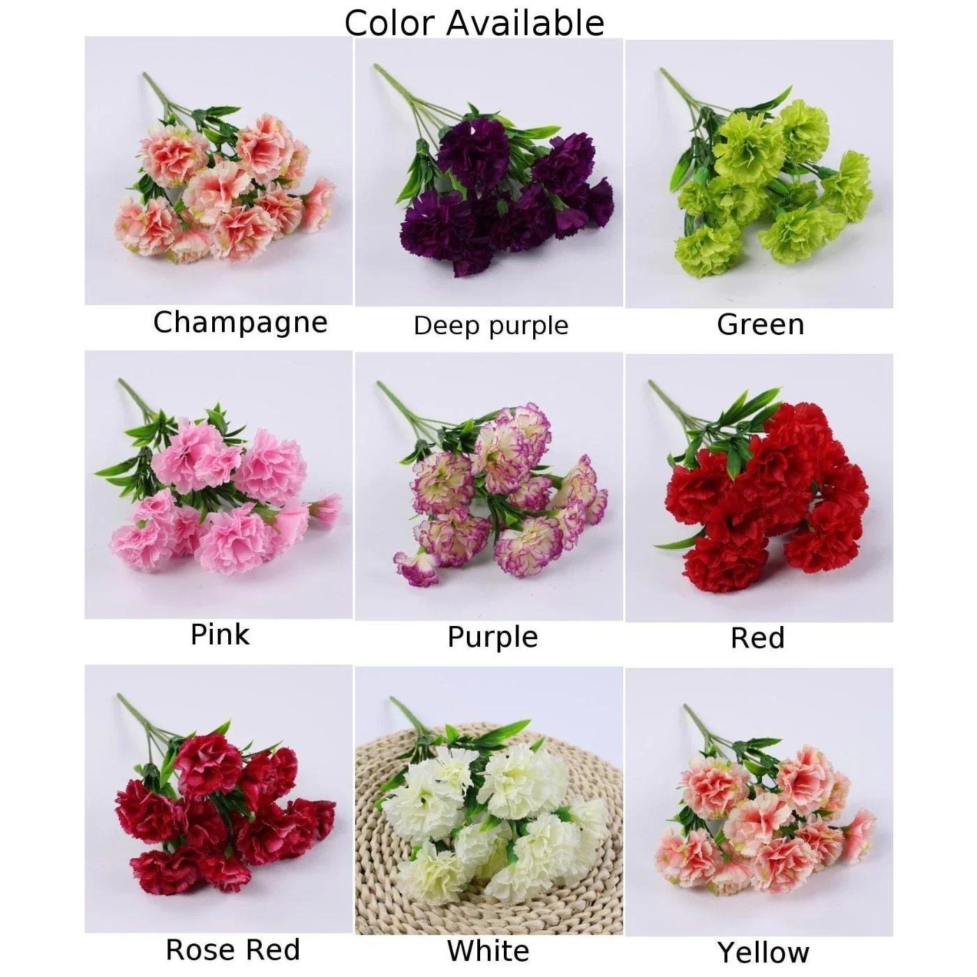 11 Head Carnation Artificial Flowers Plastic Fake Plants Home Party Wedding Decoration Artificial Flowers Bouquet
