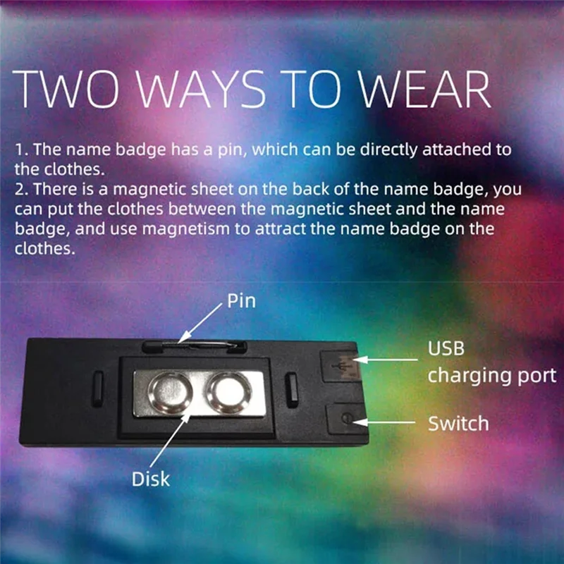 SUNRI-Multilingue LED Distintivo Digitale USB Ricaricabile FAI DA TE Programmabile Testo Nome Distintivo Scorrimento Tag Segno Modulo Display