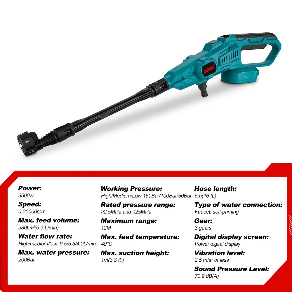 Three-speed variable speed brushless high-pressure water gun car wash garden cleaning power tools For Makita 18V battery