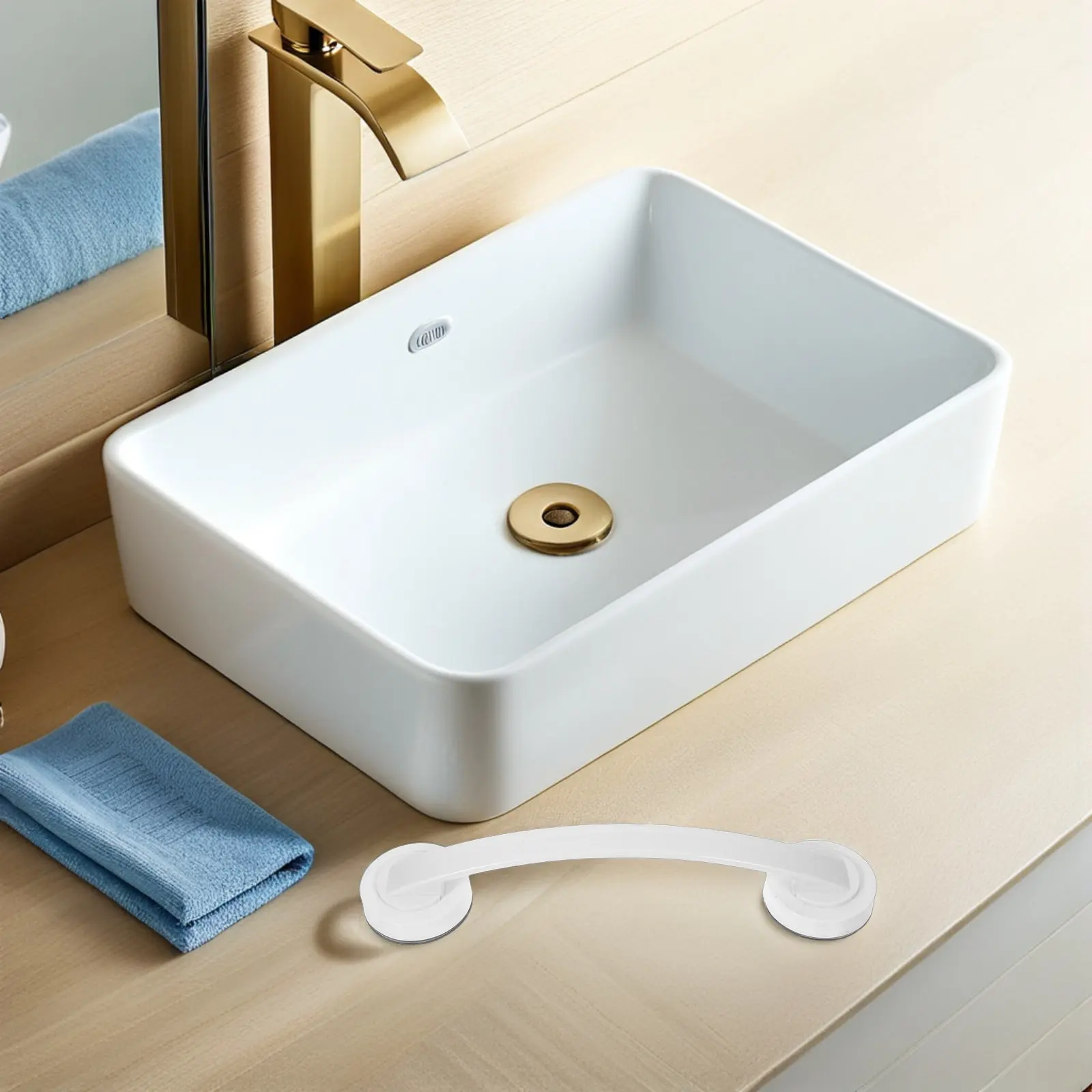 Large White ABS Bathroom Grab Bar Safety Handrail for Elderly Shower Toilet Support Heavy Duty Suction Handle Safe Grab Bar