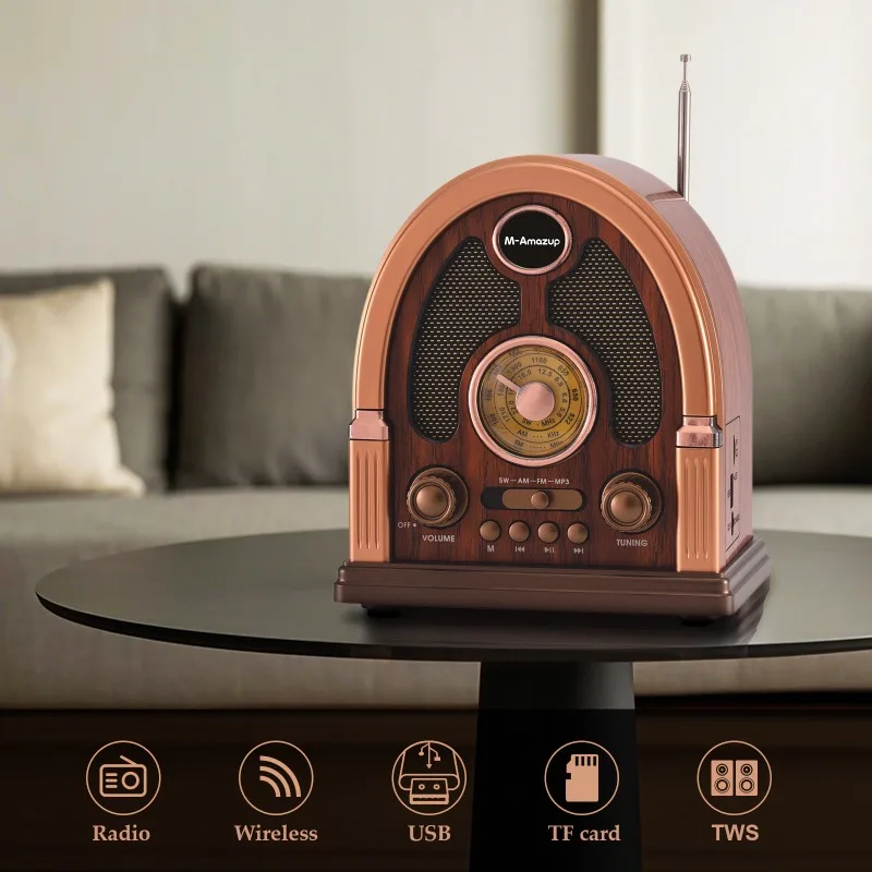 Altoparlante wireless retrò Antenna esterna portatile a 3 bande Radio FM Altoparlanti multifunzionali per schede Bluetooth Lettore MP3 ricaricabile