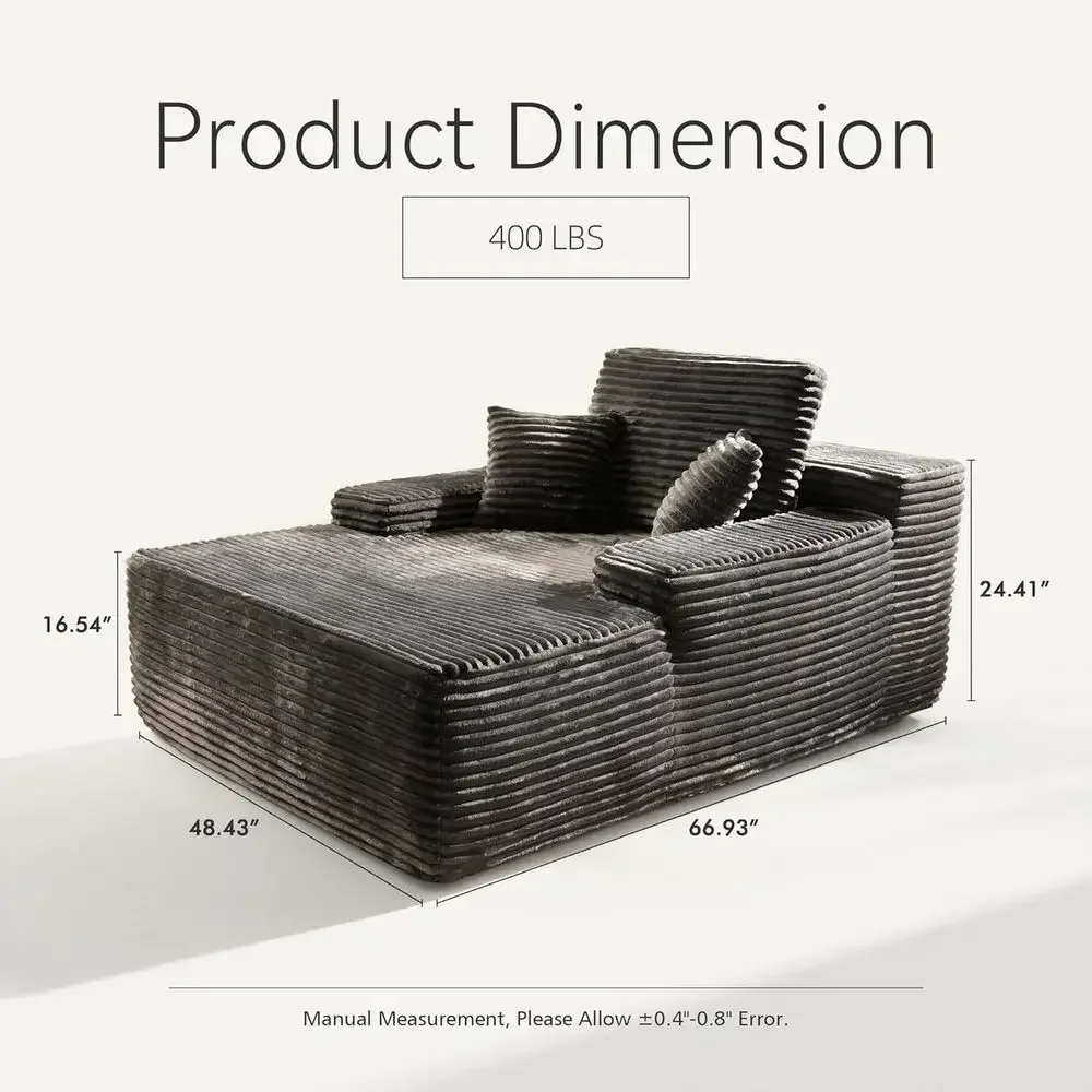 48 Inch Oversized Indoor Chaise Lounge, Upholstered Sleeper Sofa, Plush Cloud Sofa for Reading and Living Room, Gray-Plush