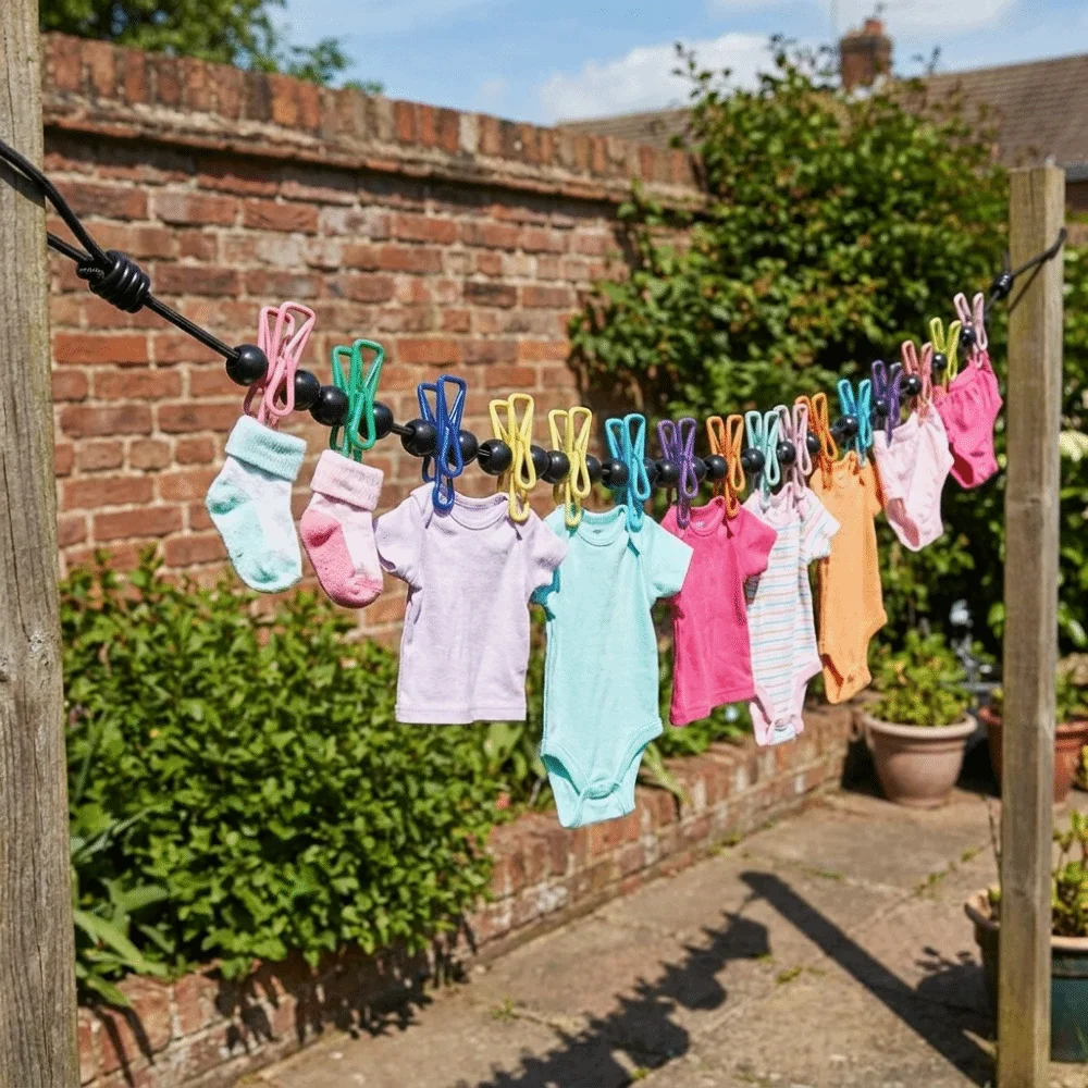 1.8 M Retractable Clothesline Elastic Stretch Non-slip Elastic Clothes Drying Rack Windproof with 12 Clips Clothes Drying Rope