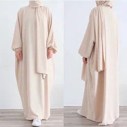 Ramadan Hoody Abaya Sewn Hijab Scarf Prayer Dress Muslim Eid Nida Loose Abayas for Women Jilbab Kaftan Robe Islam Dubai Djellaba