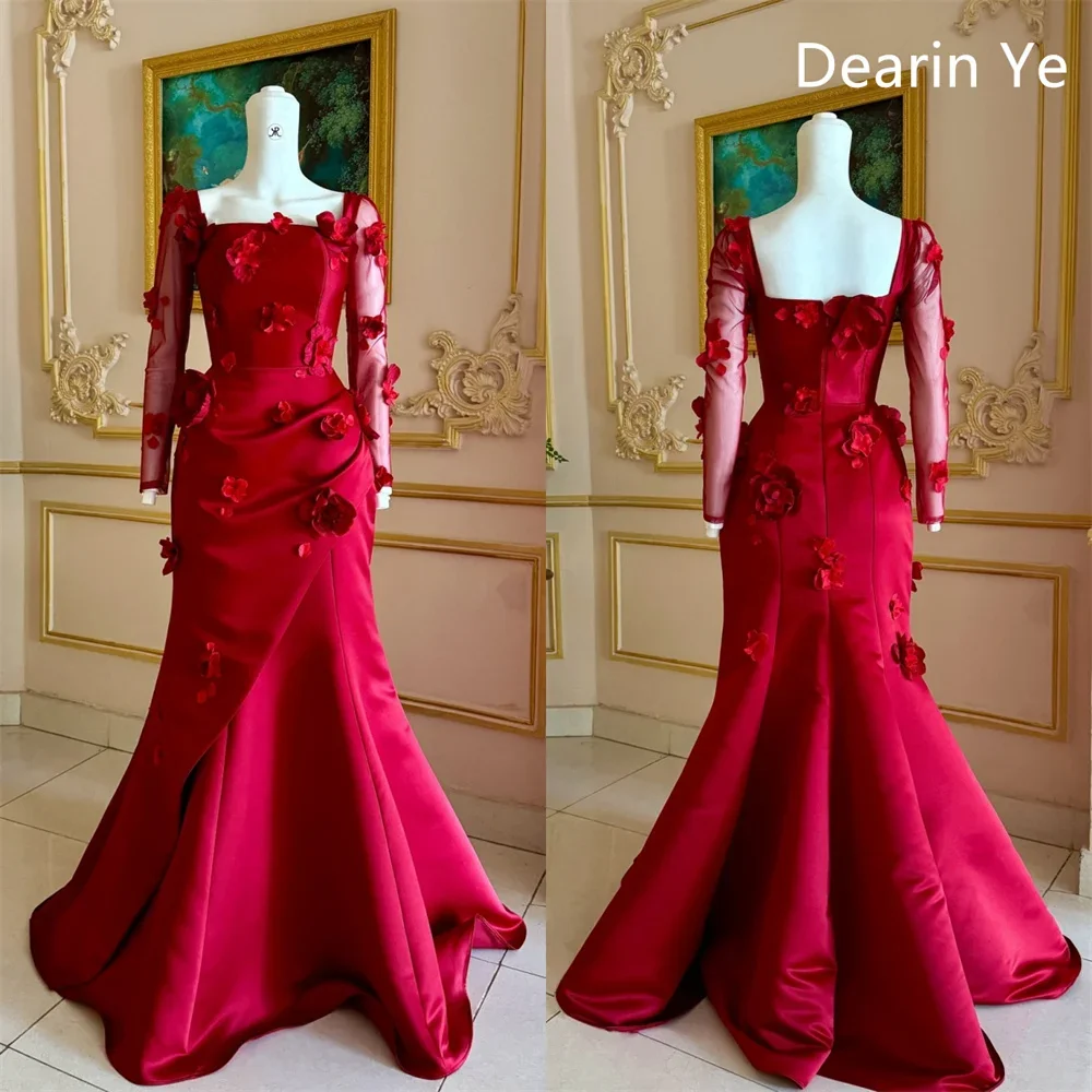 

Customized Prom Gown Dearin Square Collar A-line Floor Length Skirts Draped Ruffle Tulle Applique Flower Bespoke Occasion Dresse