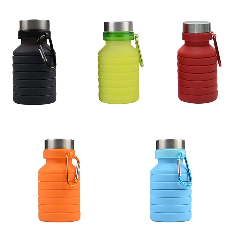 550ML Foldable Collapsible Telescopic Folding Cup Sports Travel Mug Silicone Water Bottle Outdoor Water Cups Green