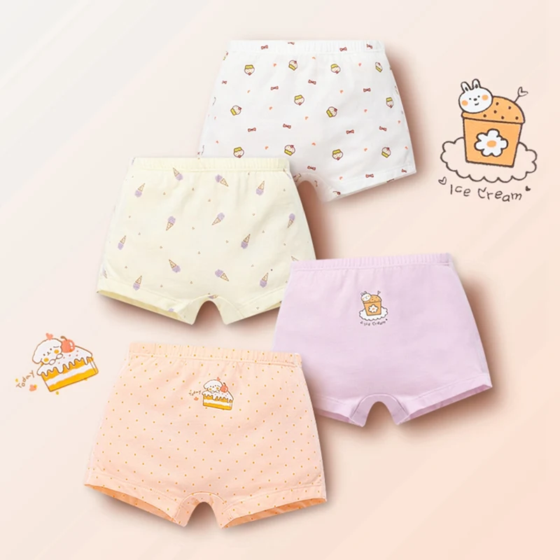 4Pcs/lot Kids Panties Chirdren's Underwear Cute Print Child Briefs Cotton Pants Baby Underpants Stripe Kid Panty for Girl 4-11Y