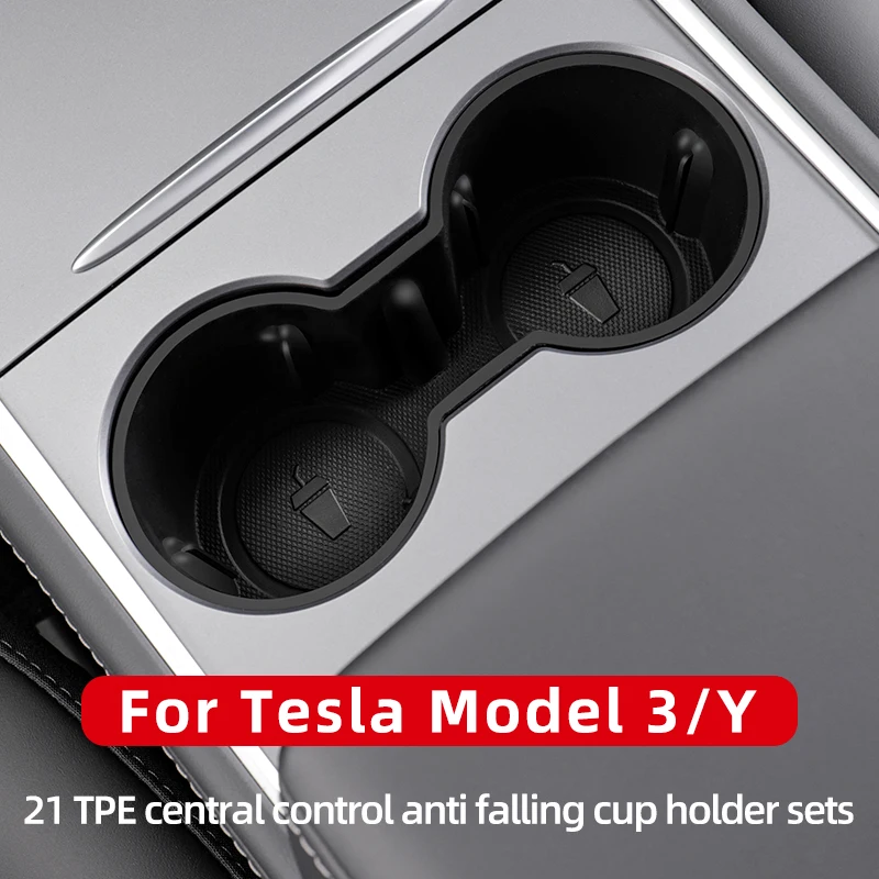 

Grey Car Water Cup Holder Storage Box For Tesla Model 3 Model Y 2021 2022 Console Water Non-slip Silicone Waterproof Cup Holder