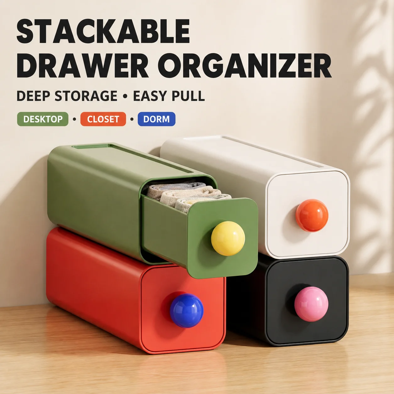 Stackable Storage Drawer Modular Plastic Desktop Organizer Box for Socks Underwear Stationery Women Students Dorm Office Closet