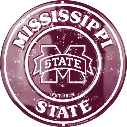 MISSISSIPPI STATE BULLDOGS EMBOSSED METAL NOVELTY ROUND SIGN